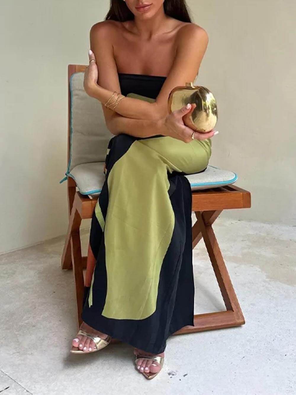 Mouwloze off-shoulder maxi-jurk met print