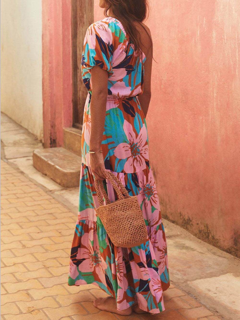 Jurk met bloemenprint Off-shoulder Palm