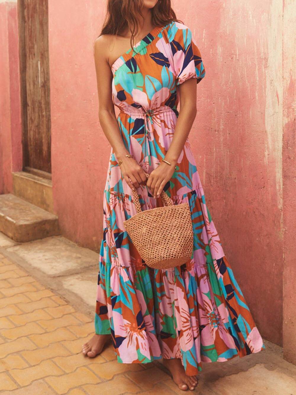 Jurk met bloemenprint Off-shoulder Palm