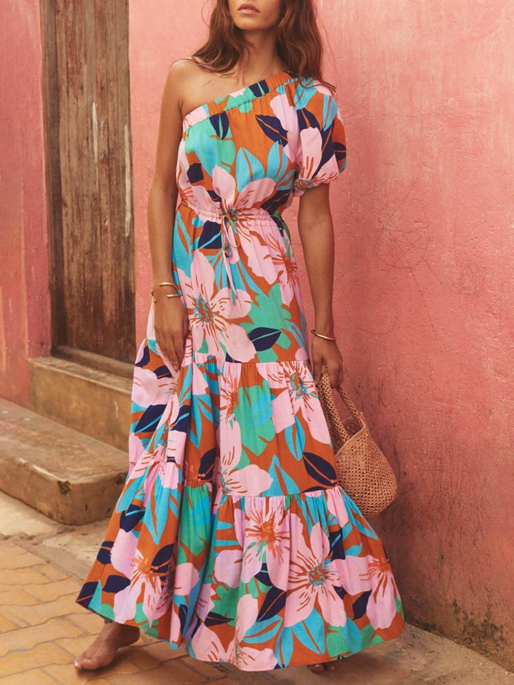 Jurk met bloemenprint Off-shoulder Palm