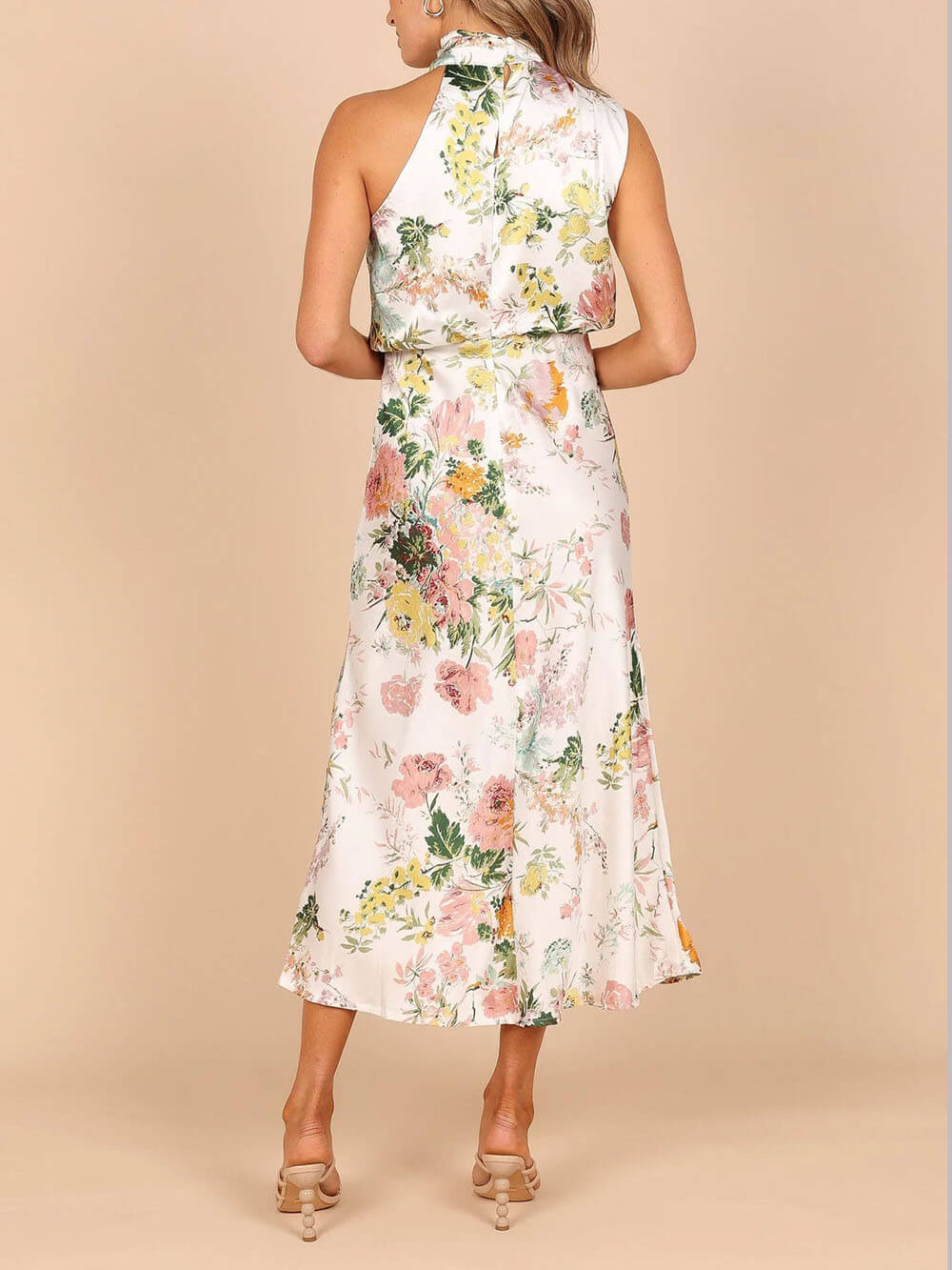 Maxi-jurk met bloemenprint en halterhals