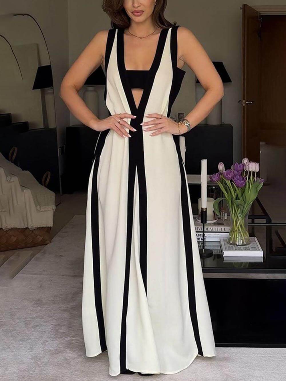 Omkeerbare maxi-jurk met A-lijn Colorblock