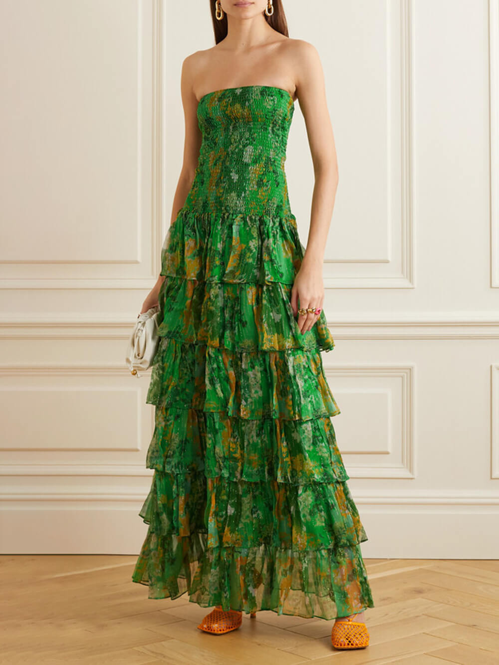 Maxi-jurk met bloemenprint Strapless Layered