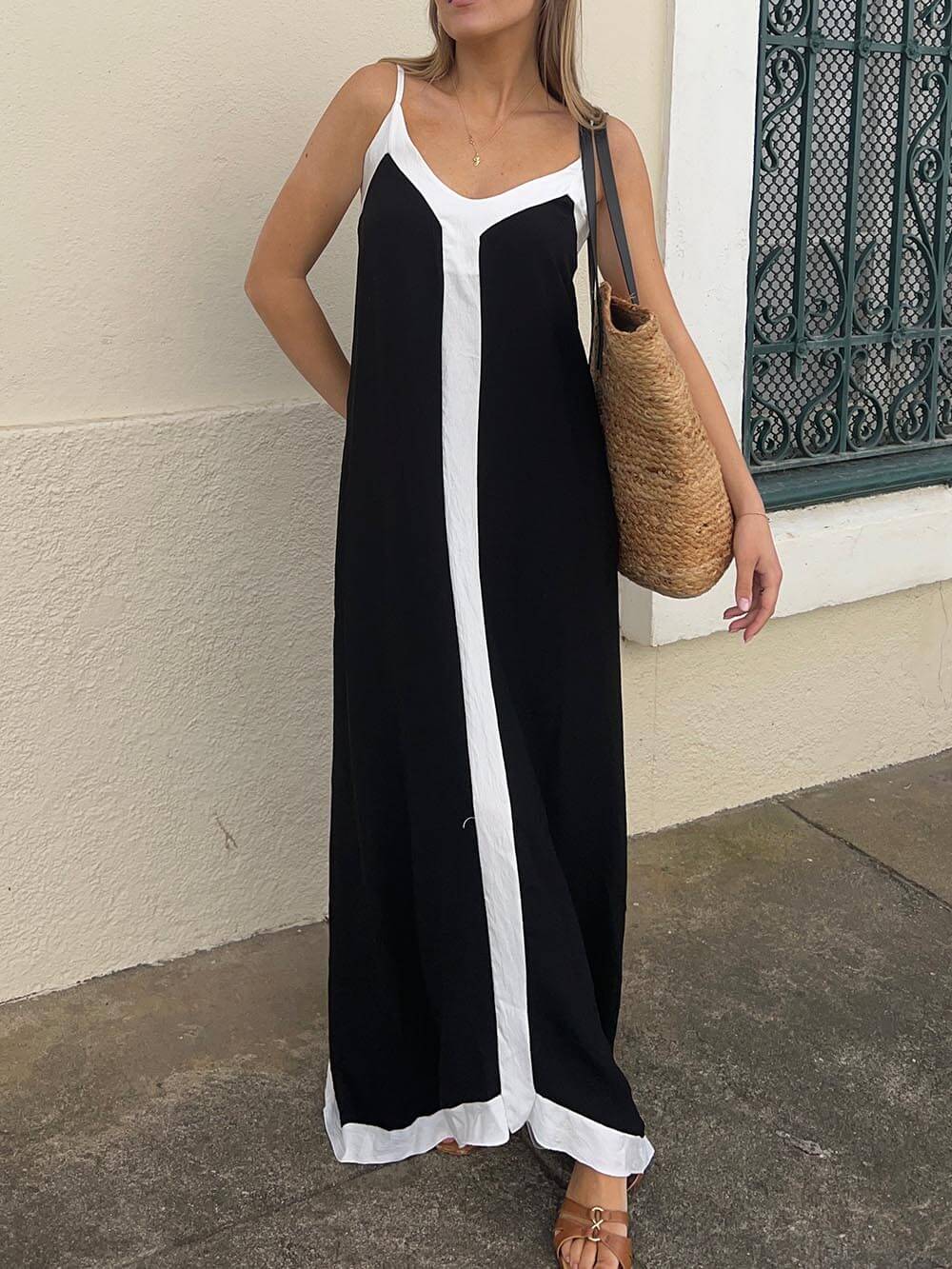 Midi-jurk Suspender Colorblock