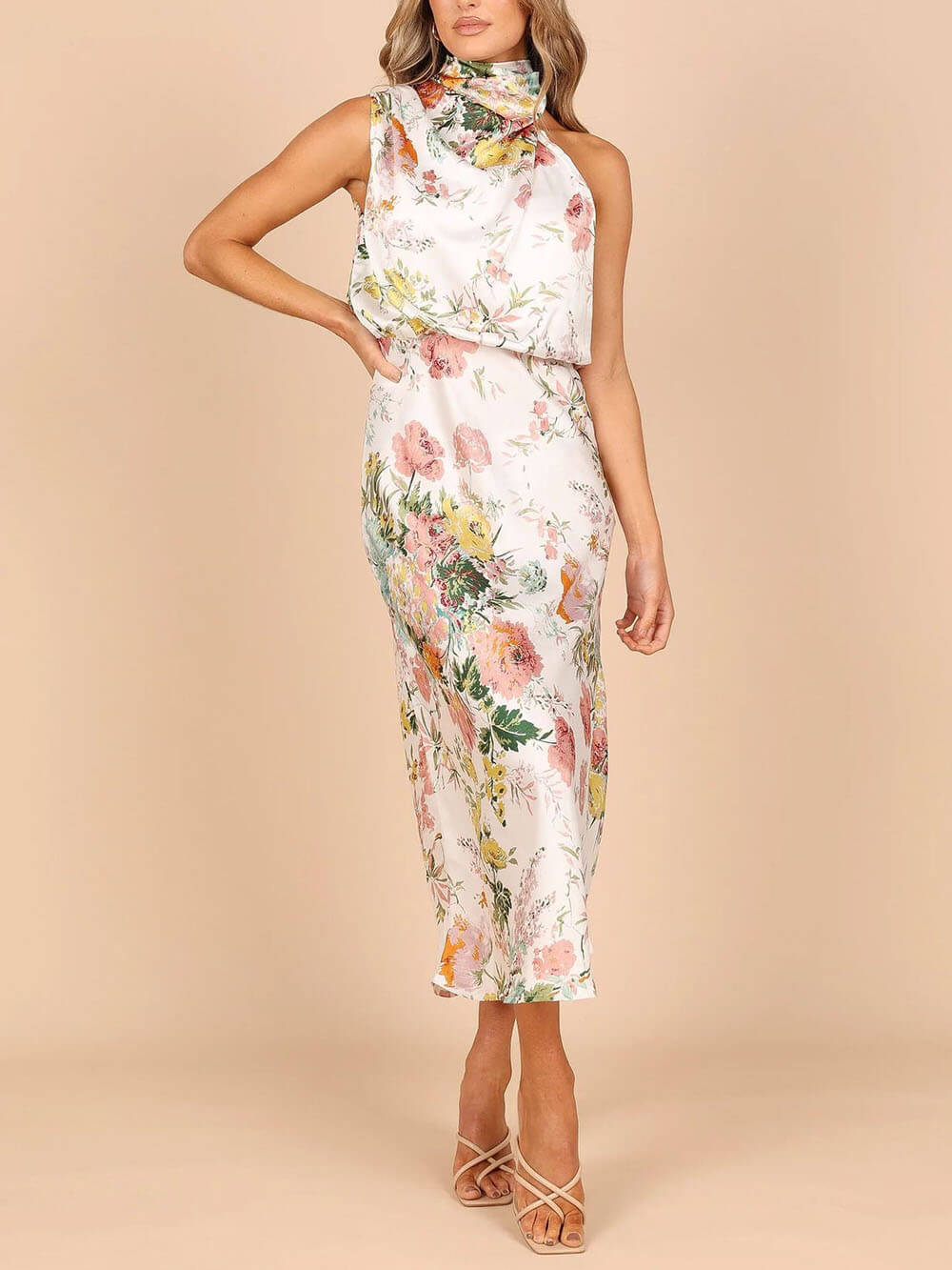 Maxi-jurk met bloemenprint en halterhals