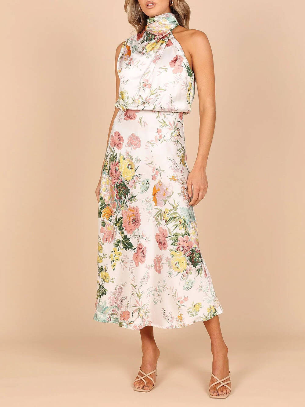 Maxi-jurk met bloemenprint en halterhals