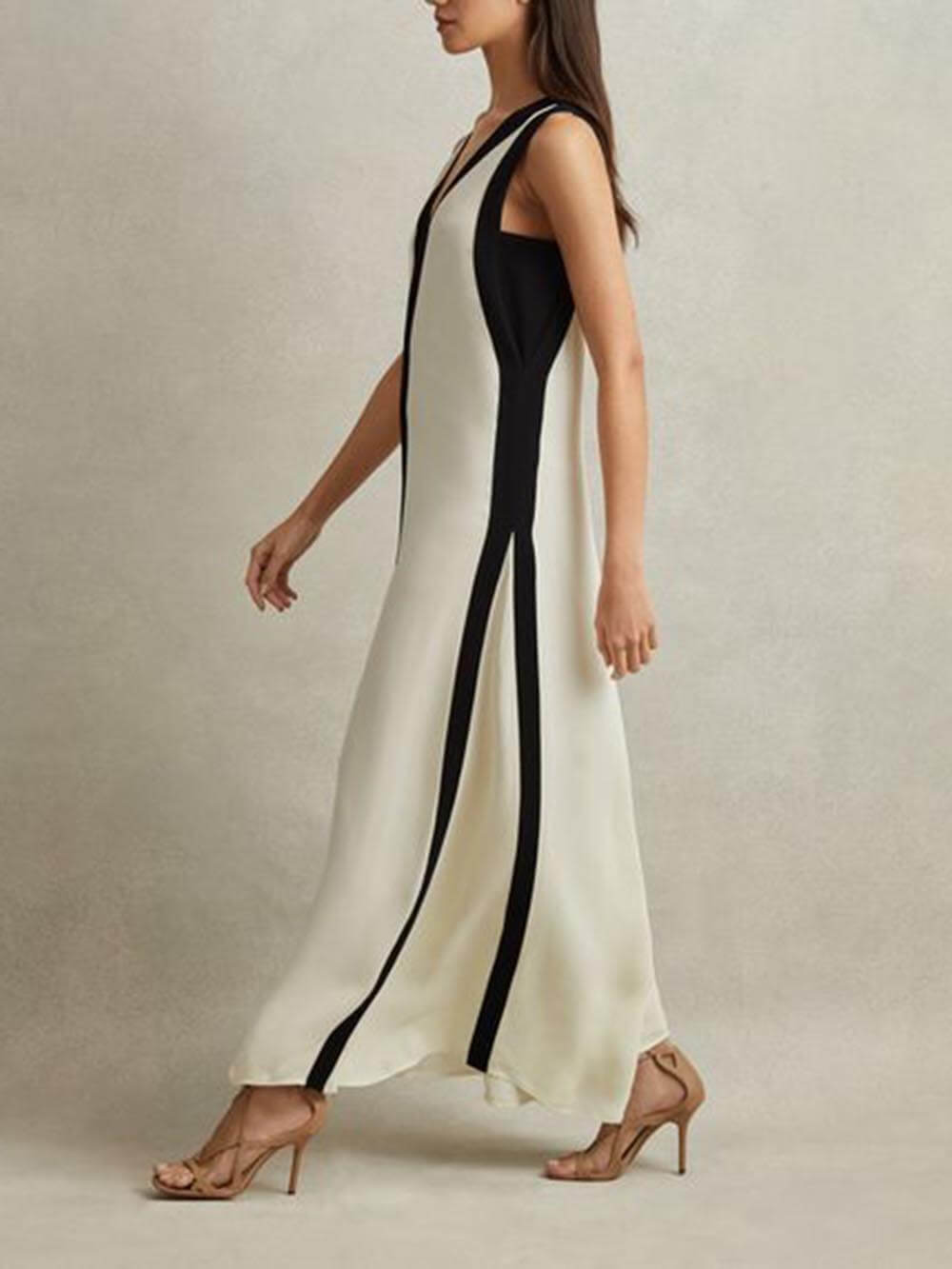 Omkeerbare maxi-jurk met A-lijn Colorblock