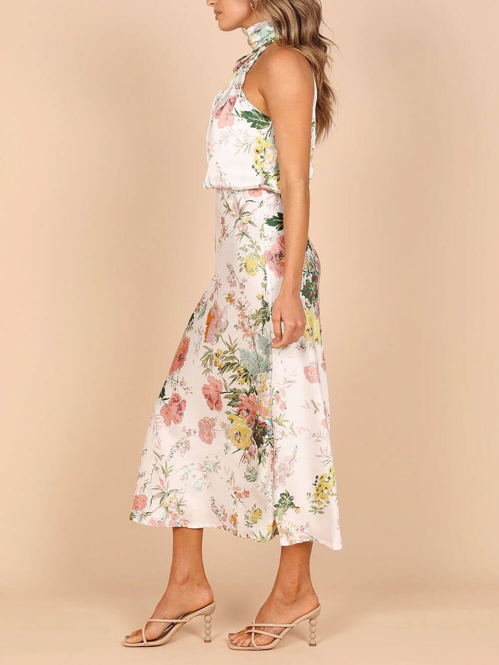 Maxi-jurk met bloemenprint en halterhals