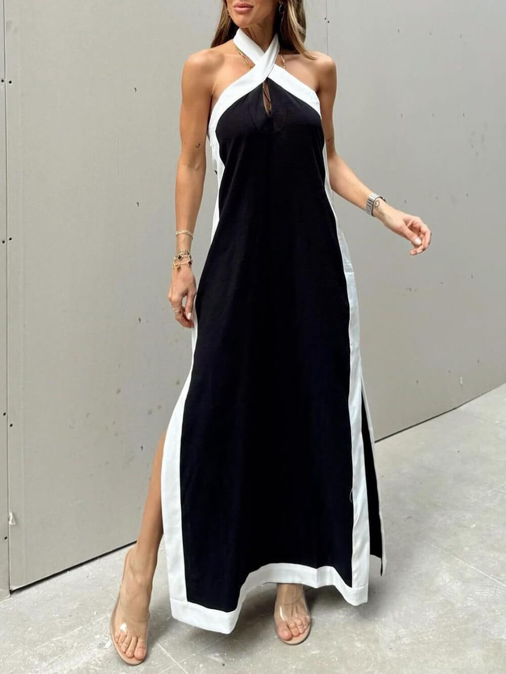 Maxi-jurk met halterhals