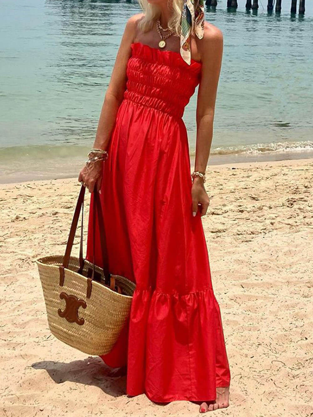 Off-shoulder maxi-jurk