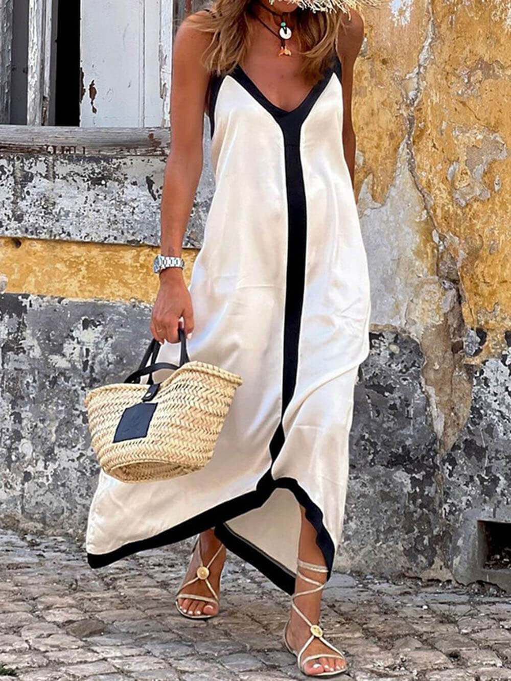 Midi-jurk Suspender Colorblock