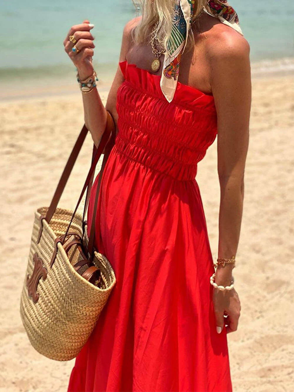Off-shoulder maxi-jurk