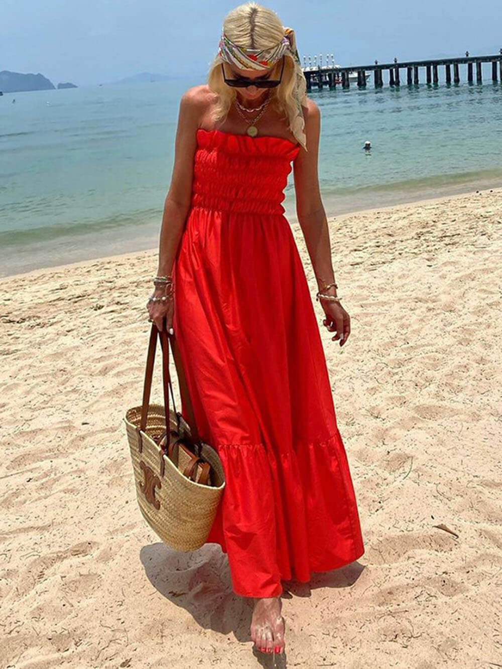 Off-shoulder maxi-jurk