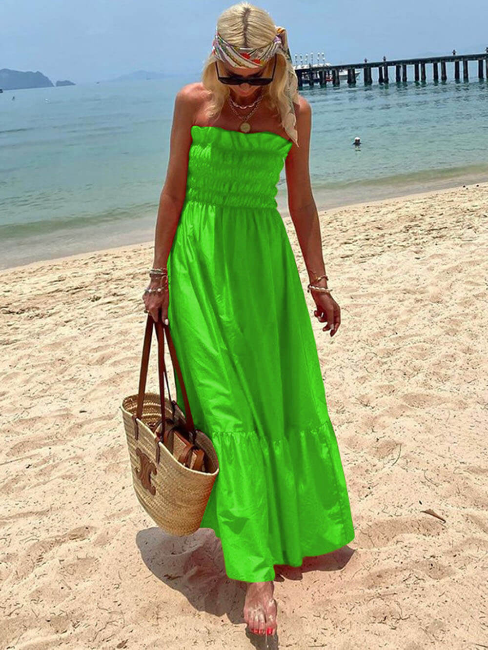 Off-shoulder maxi-jurk