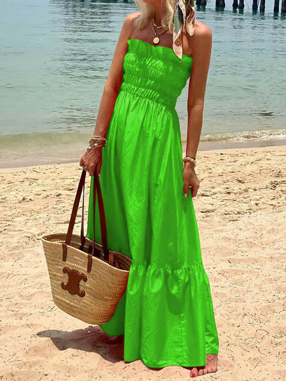 Off-shoulder maxi-jurk