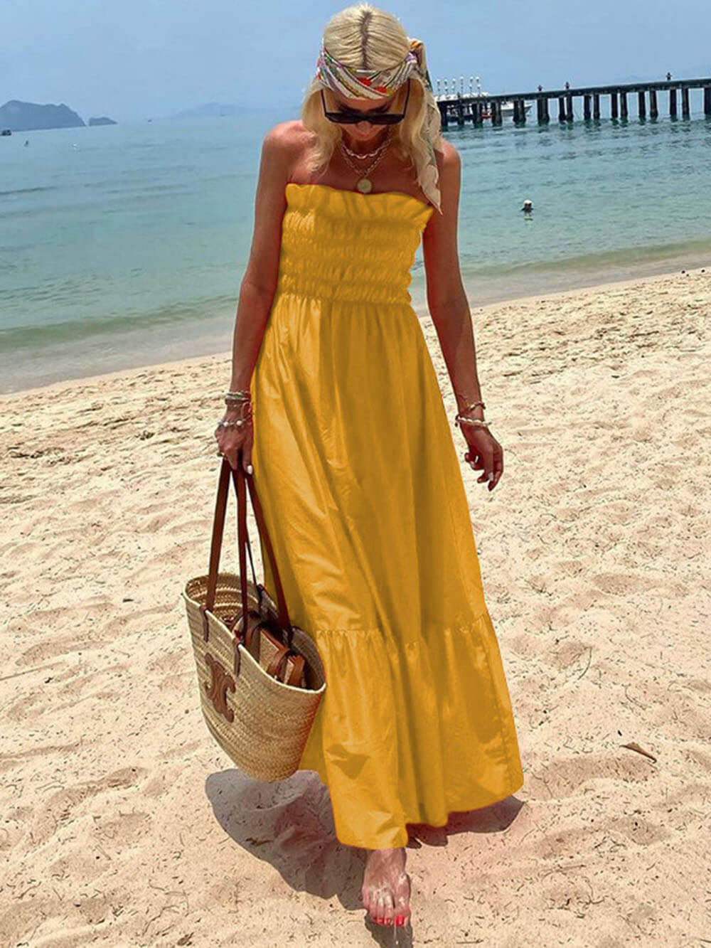 Off-shoulder maxi-jurk