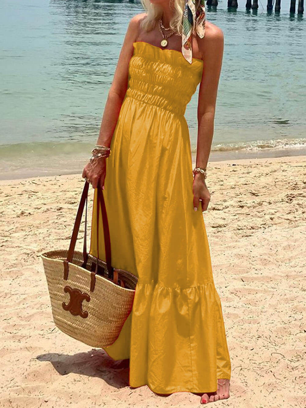 Off-shoulder maxi-jurk