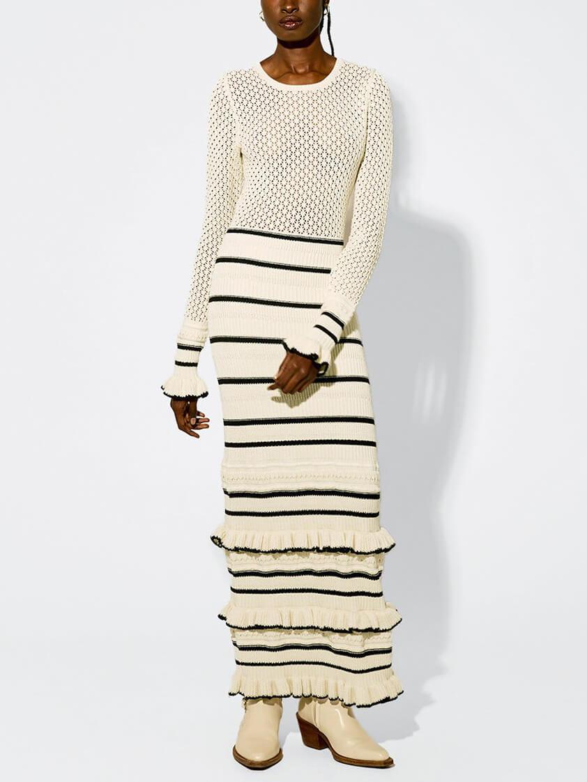 Gebreide maxi-jurk met lange mouwen